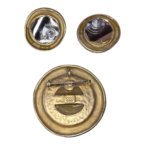 Ernst Gideon Bek Gold Green Vintage Brooch Earring Set - Picture 3 of 6